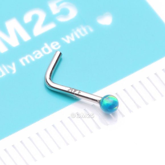 14 Karat White Gold Fire Opal Ball L-Shaped Nose Ring - Picture 1 of 5